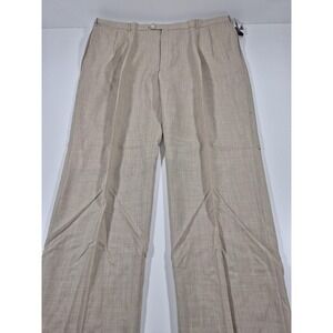 Palm Beach Reflex Dress Pants Mens 52x36 Beige Wool Blend Pleated Unhemmed NWT